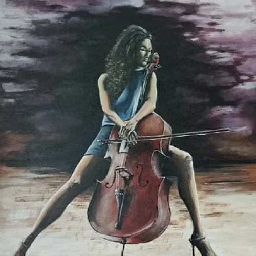 Pictura acrilica - Femeia cu violoncel